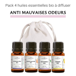 Pack anti mauvaises odeurs - Lot de 4 huiles essentielles BIO à diffuser - Lavande Fine - Pamplemousse - Patchouli - Citron - 4 