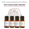 Pack anti mauvaises odeurs - Lot de 4 huiles essentielles BIO à diffuser - Lavande Fine - Pamplemousse - Patchouli - Citron - 4 