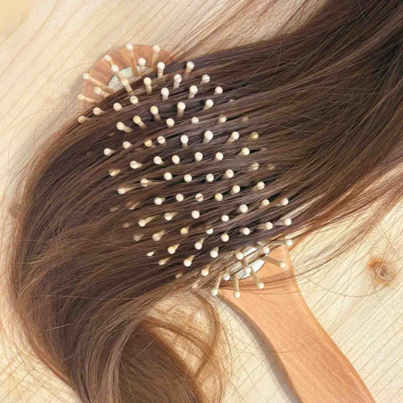 Brosse à cheveux ovale avec picots en bois Brosse à cheveux ovale avec picots en bois