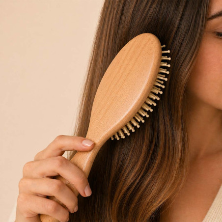 Brosse à cheveux ovale avec picots en bois