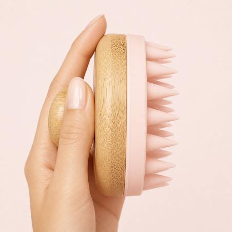 Brosse de massage pour cuir chevelu en bois et silicone