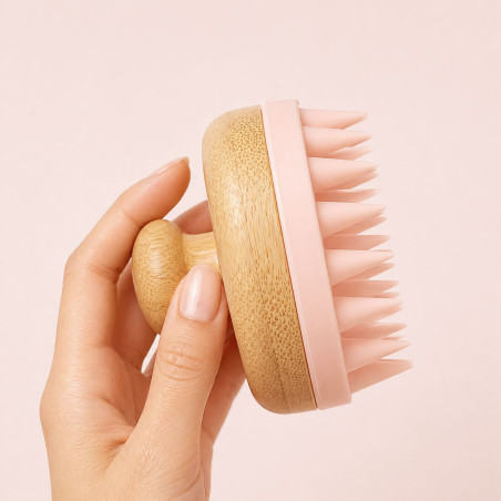 Brosse de massage pour cuir chevelu en bois et silicone