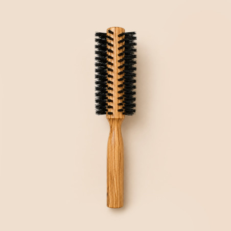 Brosse à cheveux ronde en bois d'olivier et poils de sanglier