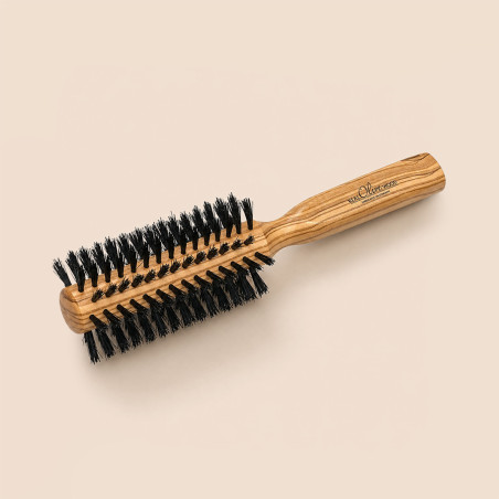 Brosse à cheveux ronde en bois d'olivier et poils de sanglier