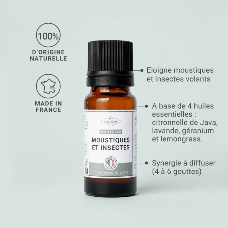 Synergie d'huiles essentielles à diffuser pour éloigner les insectes